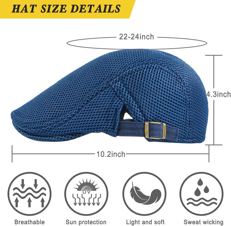 Xinveen Men's Mesh Cap Breathable Summer Newsboy Hat Adjustable Beret Ivy Cap Irish Cabbie Driving Hunting Hats - Image 4
